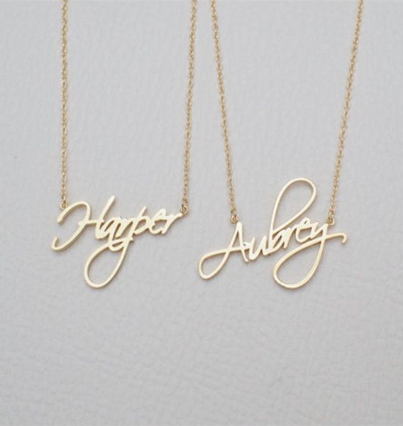 

name necklace personalized gift customized pendant cursive handwriting stainless steel chain custom women fashion jewelry 2018 x917510977, Silver