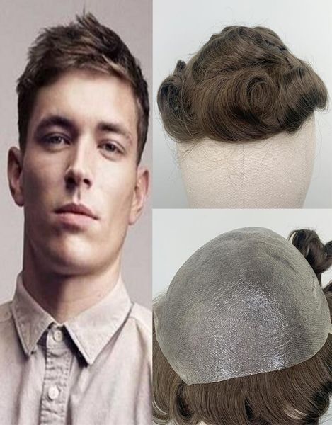 

skin pu human hair toupee for men 6 inch curly remy hair replacement system 7 brown human hairpieces for men7334482, Black