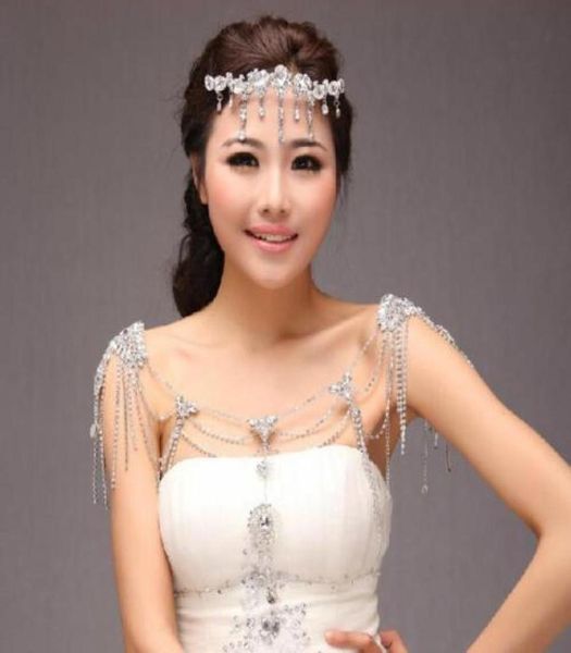 

fashion silver crystal rhinestone shoulder body chain necklace jewelry wedding bridal prom dress accessories silver diamond flower5115074