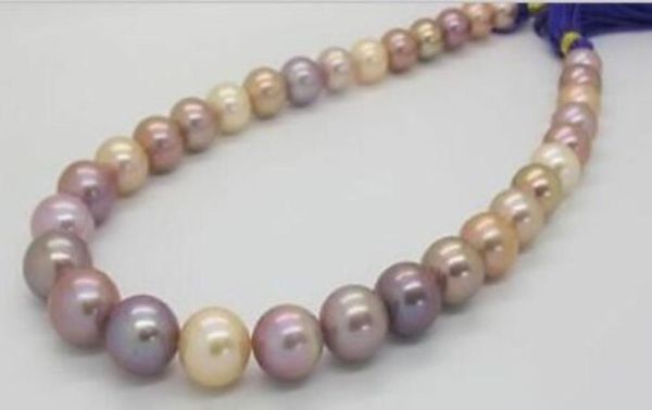 

fine pearls jewelry 18quot1112mm rare natural real south sea round pink lavende colorful pearl necklace 14k6228355, Black