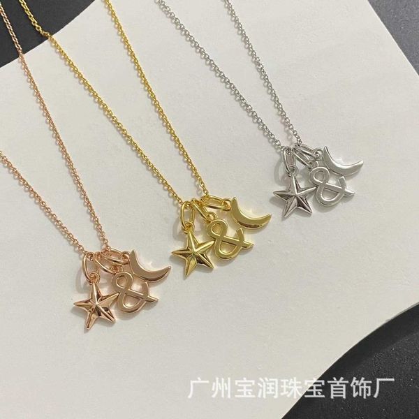 

high-quality tiffayffay star moon accessories s925 sterling silver high grade necklace small and luxury simple collar chain, Golden;silver