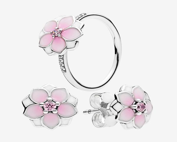 

pink flower cute jewelry sets ring and stud earring with original box for p 925 sterling silver rings earrings set for women girls3854987, Slivery;golden
