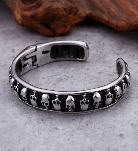 

vintage 316l stainless steel boys mens bracelet cuff bangle skull end cuff jewelry skeleton bracelet3268713, Black