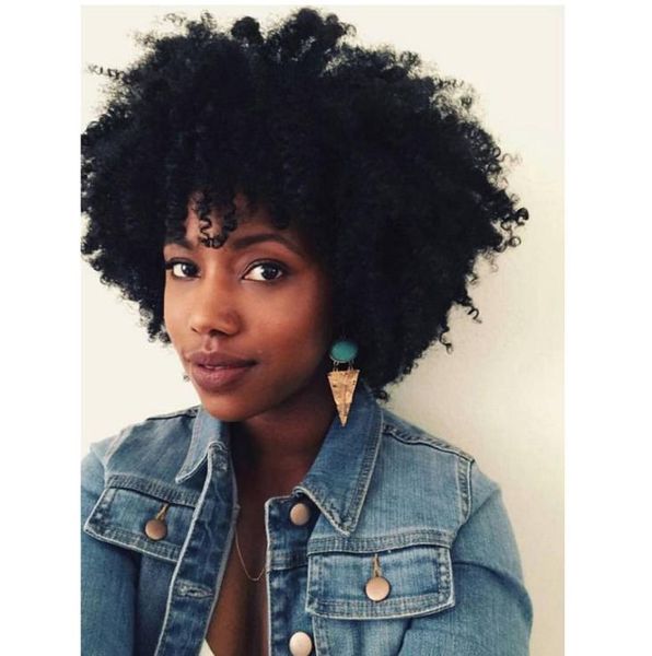 

women soft short kinky curly wig african ameri brazilian hair simulation human hair short curly full wig7763371, Black