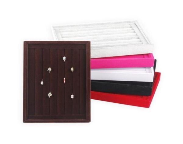 

tonvic 2 whole 225145cm ring jewelry display tray 7 rows earring pendant storage display velvetleather tray8590660, Black