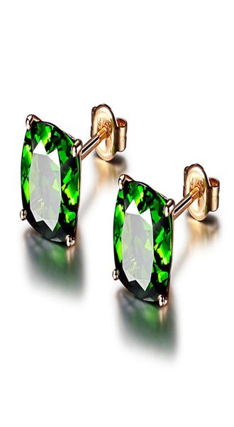 

green gemstone stud earrings rose gold four claws earrings for women fashion 925 silver jewelry gifts2363679, Golden;silver