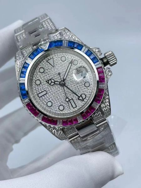 

fashion men's diamond watch 40mm automatic mechanical movement sapphire glass super luminous montre de luxe wristwatch, Slivery;golden