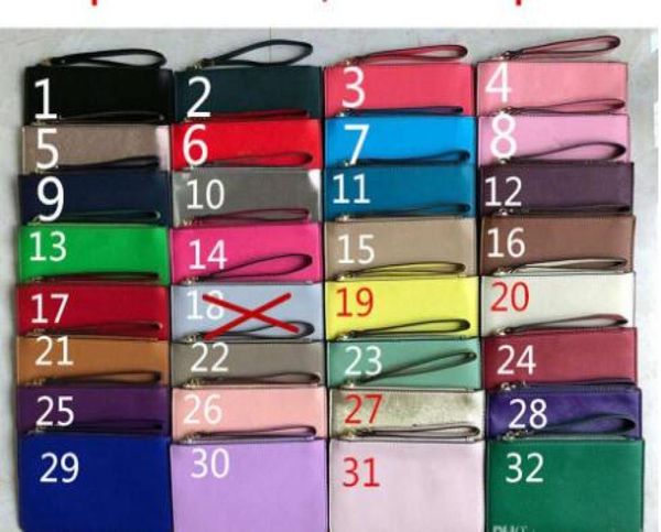 

2019 brand designer wallets wristlet women purses clutch bags zipper pu design wristlets 32 colors dhl 1011375
