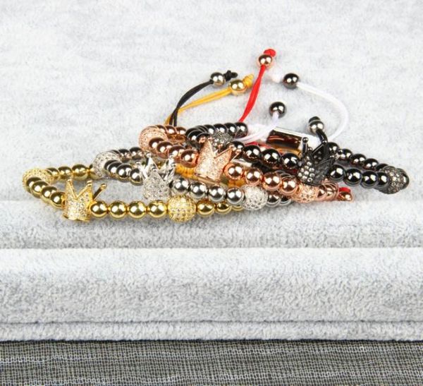 

jewelry bracelet men and women crown macrame bracelets whole 10pcslot with 8mm cz ball and 6mm copper beads2954221, Golden;silver
