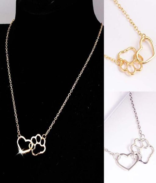

pendant necklaces cute romantic golden silver adjustale animal hollow pet footprint dog cat love heart necklace collars trendy cha8852219