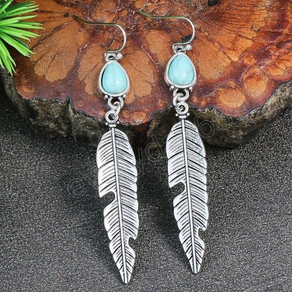

retro ethnic leaf dangle earrings for women indian jewelry bohemian turquoise earrings pendientes mujer brincos, Silver