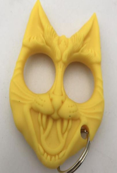 

new yellow and black cat head keychain knuckles plastic hand buckle outdoor selfdefense tools mini finger tiger6186372