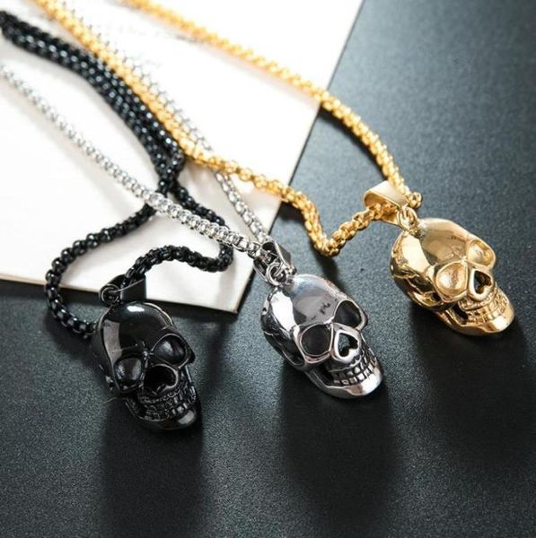 

pendant necklaces hip hop statement jewelry punk stainless steel skull necklace for men women rock halloween gift collar dropship3242946, Silver