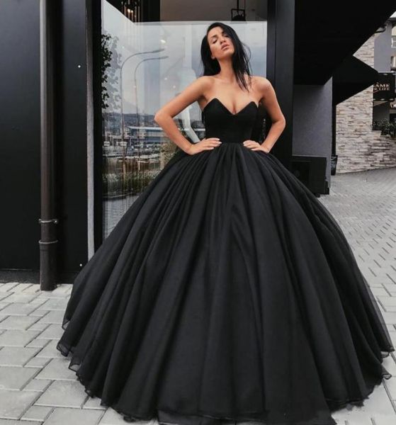 

black ball gown wedding dresses strapless neck pleated bridal dress floor length organza puffy wedding gowns20191978149, White