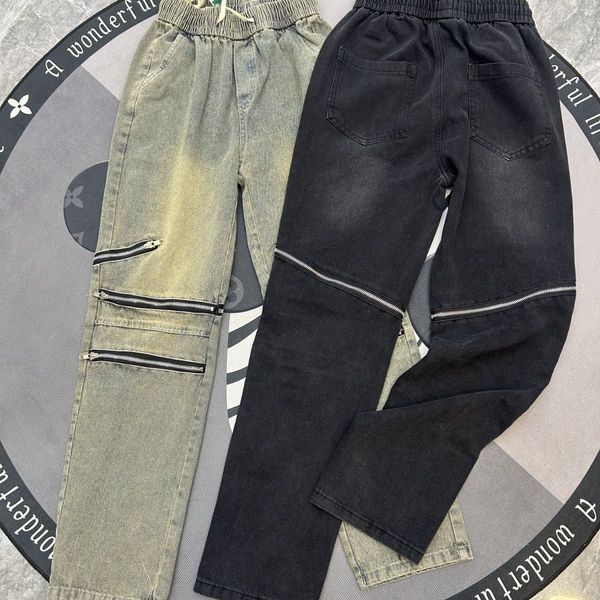 

american high * street style new trendy men's outerwear looks slimmer, popular mid rise jeans with zipper design * trend 211, Blue