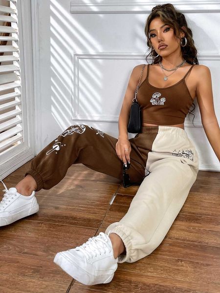 

women's mushroom cami two tone sweatpants, White