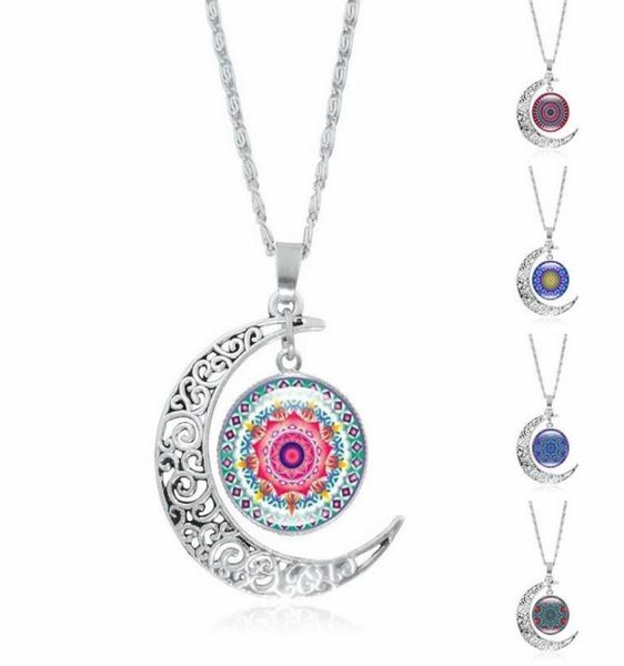 

ship bursts of mandala flower gemstone necklace silver half moon pendant jewelry wfn197 with chain mix order 20 pieces a lo5768240