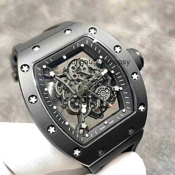 

alluxury mens mechanical watch wine barrel leisure business richa milles rm055 automatic black ceramic tape men's swiss movement wristw, Slivery;golden