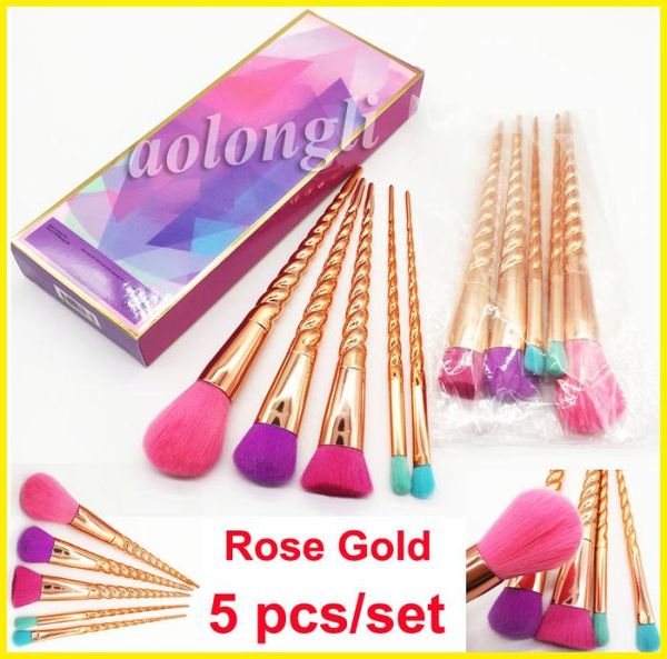 

makeup brushes sets cosmetics brush 5 pcs bright colors rose gold spiral shank make up brush tools powder contour brushes dhl 4281122