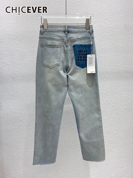 

women s jeans chicever minimalist denim pencil pants for women high waist patchwork pockets folds slimming fashion raw hem long pant female, Blue