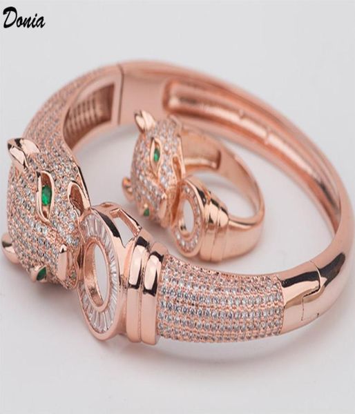 

donia jewelry luxury bangle european and american fashion exaggerated classic leopard print headband inlaid zircon bracelet ring s2852084, Black