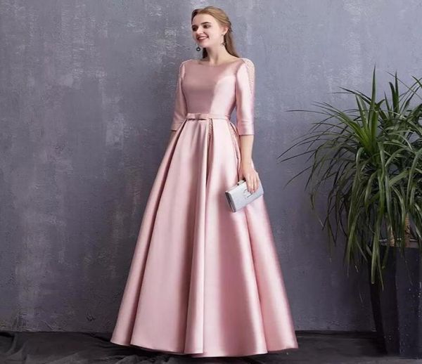 

pearls pink satin long evening dresses with pockets backless formal prom dress floor length evening gowns7131453, Black;red