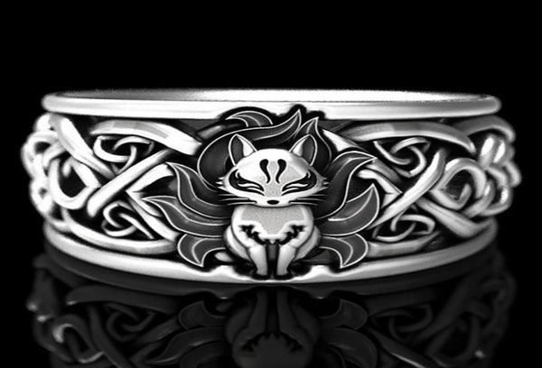 

viking gothic ring vintage fine silver color nine tailed fox ring for women men steampunk party halloween jewelry gifts2501193