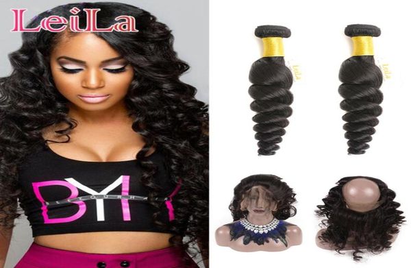 

peruvian 2 bundles one 360 lace frontal virgin hair pre plucked 3 pieces human hair loose wave natural color8198352, Black;brown