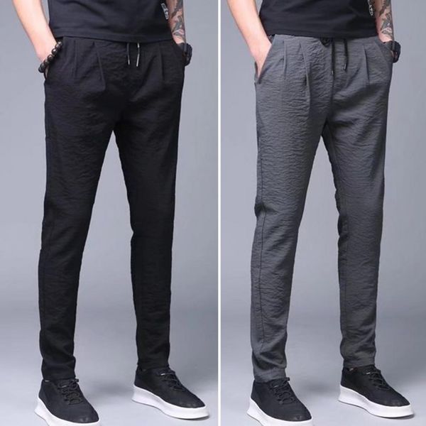 

men's pants summer men leggings solid color elastic waist drawstring pockets lace-up straight sweatpants streetwear 230715, Black