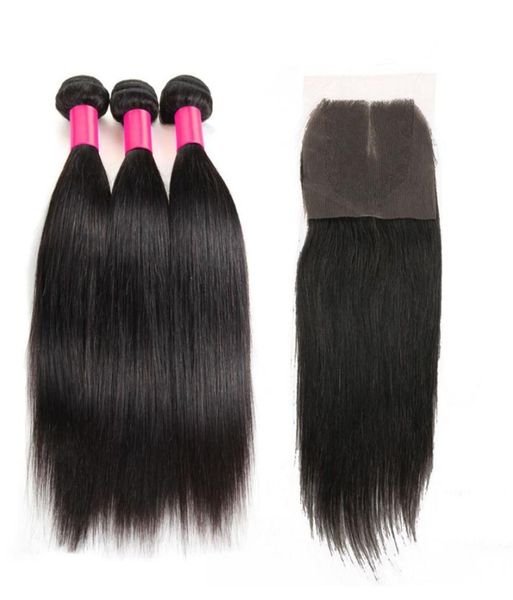 

7a peruvian indian malaysian brazilian hair bundles unprocessed remy human hair weave with closure brazilian straight virgin hair 5656390, Black