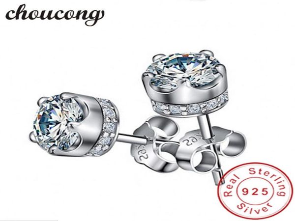 

choucong new women crown earrings diamond 925 sterling silver party wedding stud earrings for women fashion jewelry2706321, Golden;silver