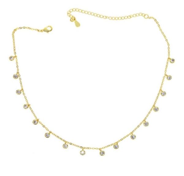 

bezel round square cz chains pave charm pendant chorker necklace with white gold color jewelry for wedding lover gift2212197, Silver