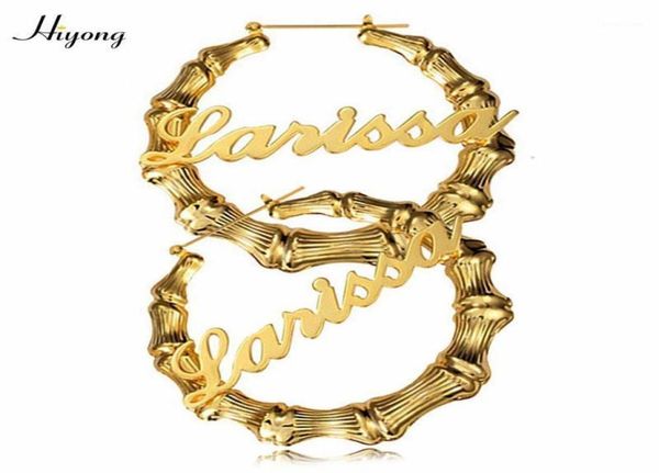 

507090mm stainless steel customizable bamboo hoop earrings custom name earrings customize hiphop for women gift18868440, Golden;silver
