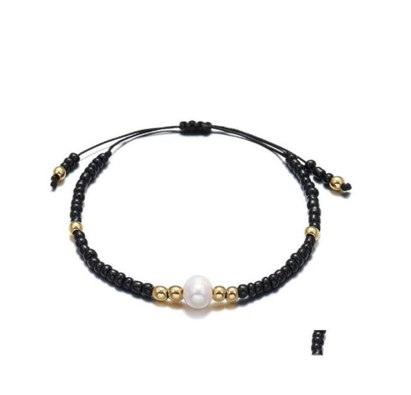 

link chain handmade colorf beads braided bracelet for women girls bohemia elastic natural pearl charm bangle trendy jewelry 3638 q1441849, Black