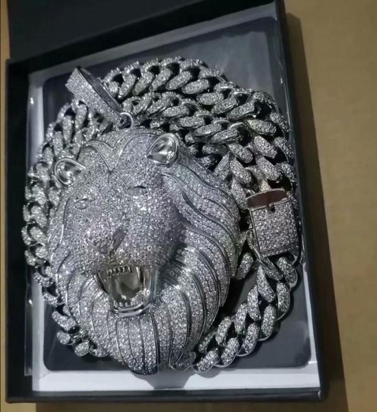 

iced out pendant cuban link chain big pendants mens jewelry hip hop luxury designer necklace bling diamond lion animal rapper dj a4654491, Silver