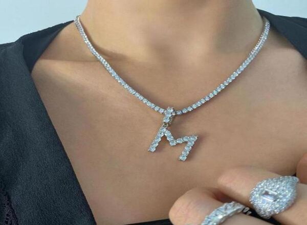 

pendant necklaces hip hop men women jewelry 2021 summer iced out cubic zirconia 5mm cz tennis chain alphabet charm necklace6965769, Silver
