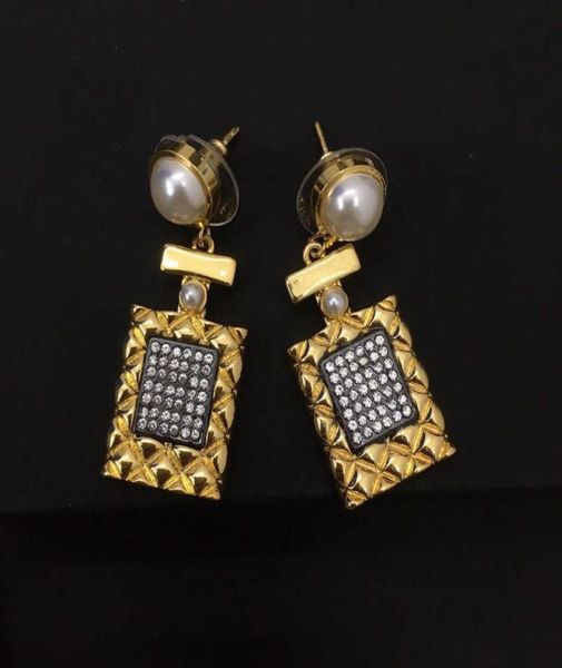 

brand fashion bowknot jewelry gold color perfume bottles earrings camellia luxury tassel pearls design wedding party earrings3625144, Golden