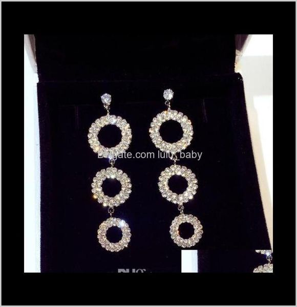 

super glittering ins trendy fashion designer luxury diamond zircon multi circles dangle chandelier earrings for woman girls x9cmf 4243345, Golden;silver