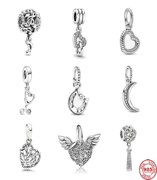 

2021 new 925 sterling silver good luck horseshoe angel wing moon family tree dangle beads fit original charm bracelet1152268, Golden;silver