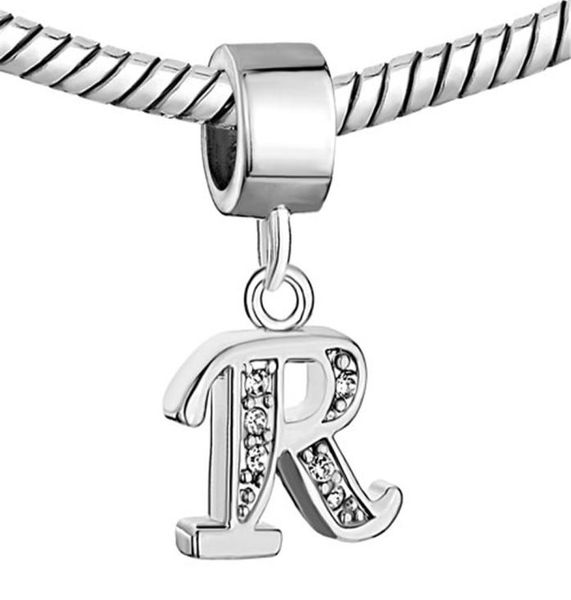 

rhodium plating white crystal rhinestone initial alphabet letter r-z dangle charm beads fits for bracelet1610980, Black