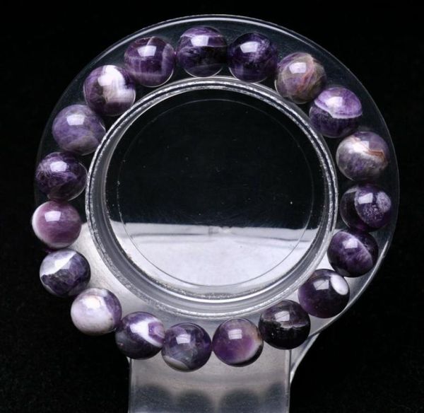 

10mm natural dream purple amethyst crystal round beads bracelet5128348, Black
