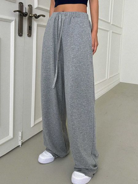 

women's dazy solid drawstring waist wide leg sweatpants, White