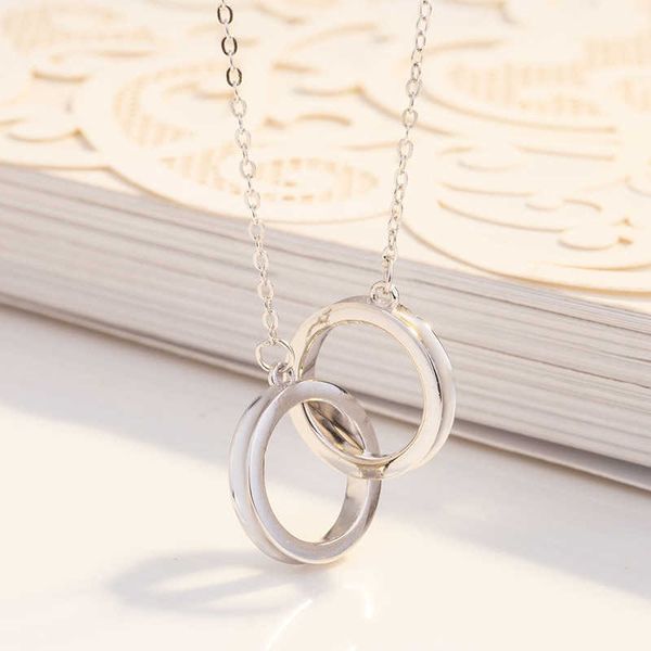 

original new s925 sterling silver tiffayffay necklace double ring fashion high grade collar chain gifts girlfriend jewelry, Black