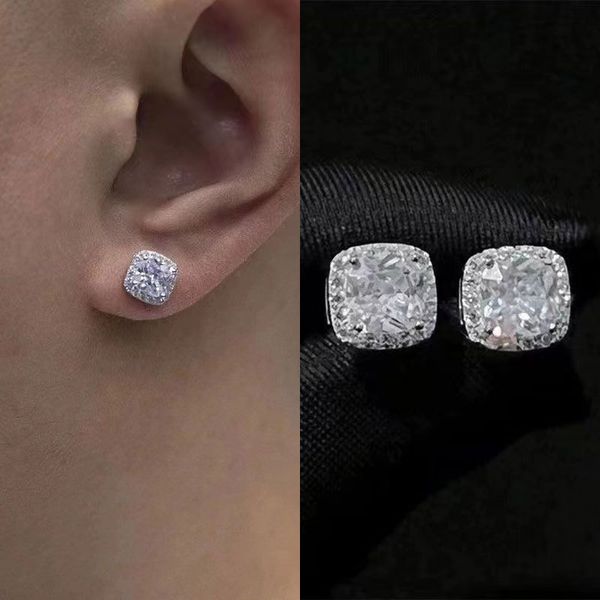 

hip hop rapper men stud earrings jewelry silver foursquare diamond yellow white square big zircon earrings night club jewelry accessories 14, Golden