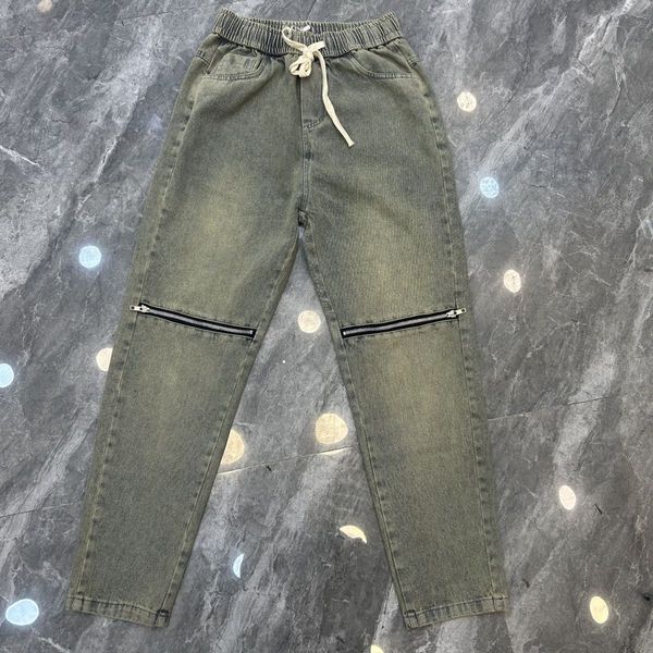 

new american high/street knee zipper fashion pants with mesh red versatile fashion pants, Blue