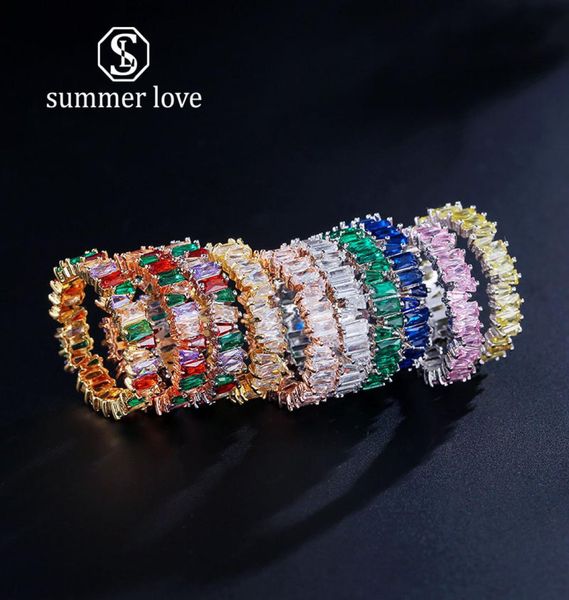 

cute rainbow baguette cz eternity ring trendy engagement wedding stack rings for women irregular copper inlaid zircon crystal jewe8913580, Silver
