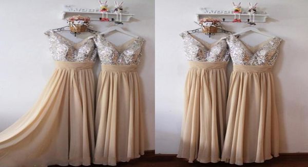 

new arrival sequin silver bridesmaid dress v neck straps bling floor length long chiffon bridesmaid dresses a line sleeveless3981000, White;pink