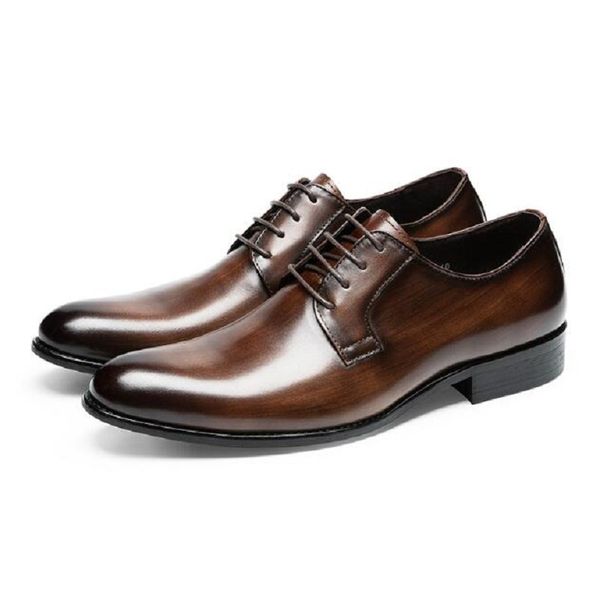 

luxury men leather shoes lace up pointed toe brogues oxford mens dress shoes wedding office formal shoes for men 1aa17, Black
