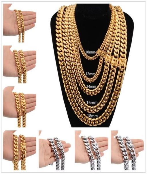 

8mm10mm12mm14mm16mm miami cuban link chains stainless steel mens 14k gold chains high polished punk curb hip hop necklaces9057854, Silver