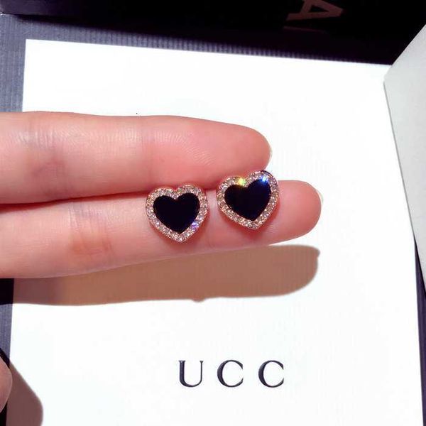 

925 sterling silver heart stud earrings for women 18k rose gold shining crystal ear rings jewelry for party, Golden;silver